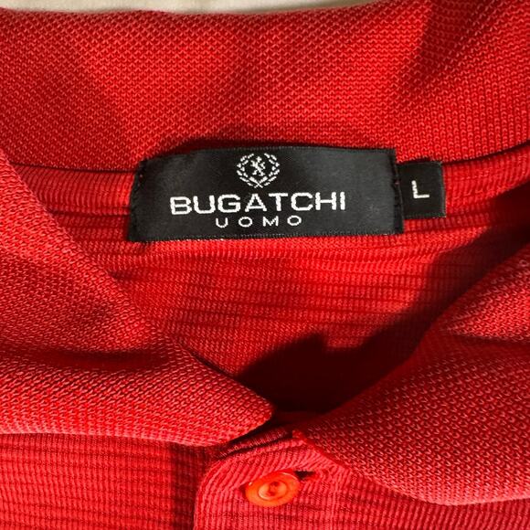 Bugatchi Polo Shirt Mens Large Red Solid Short Sleeve Collared Button‎ Up Casual - Picture 2 of 8